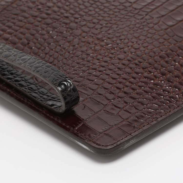 Pre Owned Giuseppe Zanotti Maroon Croc Embossed Leather Morris Clutch