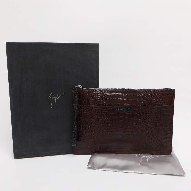 Pre Owned Giuseppe Zanotti Maroon Croc Embossed Leather Morris Clutch