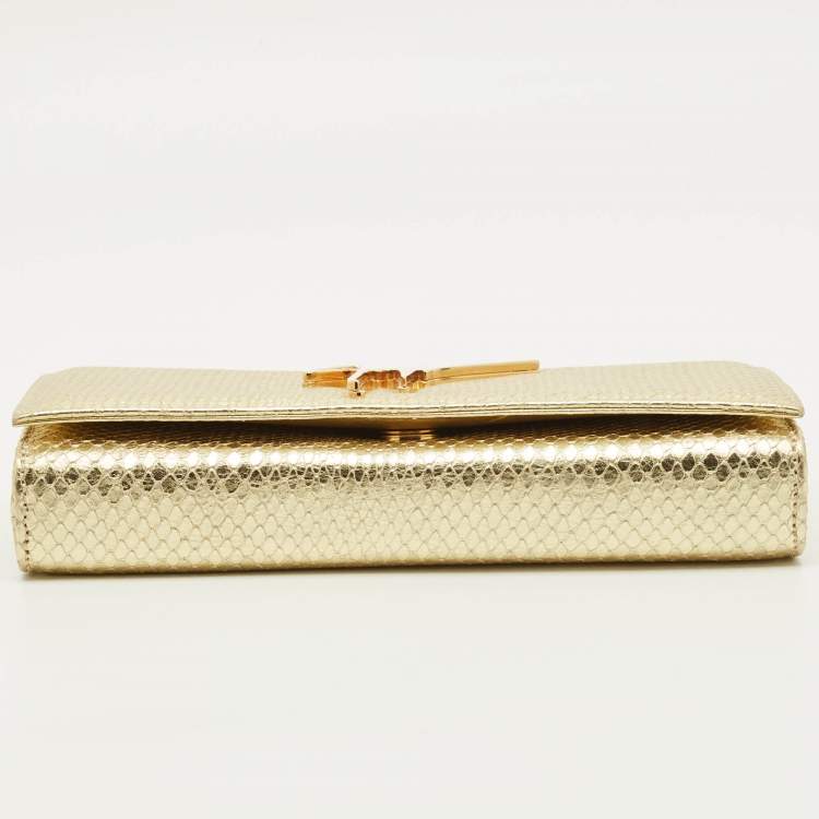 Pre Owned حقيبة كلتش جوسيبي زانوتي جلد بنقشة جلد الثعبان الذهبي بغطاء وشعار وسلسلة