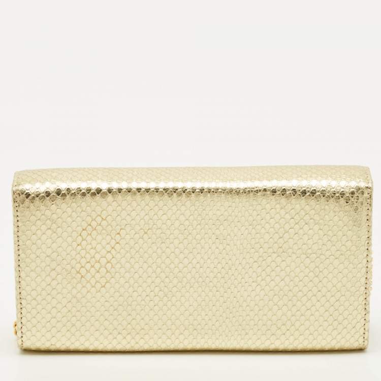 Pre Owned حقيبة كلتش جوسيبي زانوتي جلد بنقشة جلد الثعبان الذهبي بغطاء وشعار وسلسلة