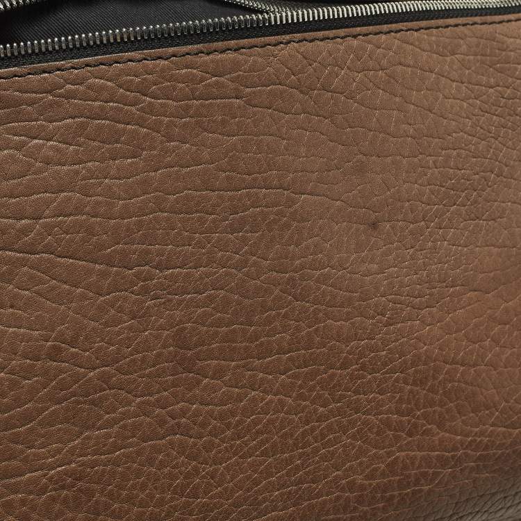 Pre Owned Giuseppe Zanotti Brown Pebbled Leather Oversized Zip Clutch