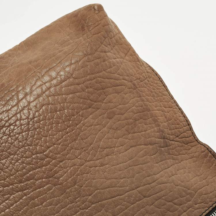 Pre Owned Giuseppe Zanotti Brown Pebbled Leather Oversized Zip Clutch