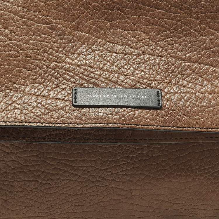 Pre Owned Giuseppe Zanotti Brown Pebbled Leather Oversized Zip Clutch