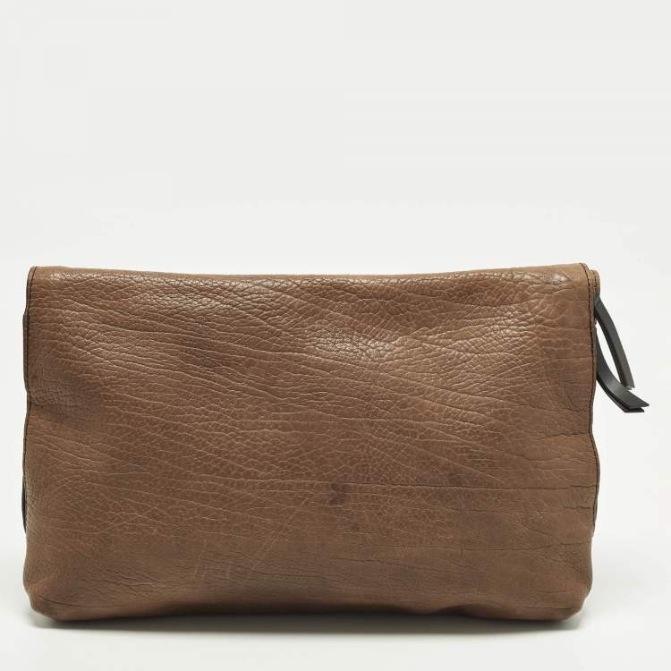 Pre Owned Giuseppe Zanotti Brown Pebbled Leather Oversized Zip Clutch