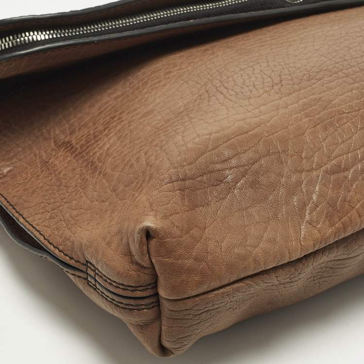 Pre Owned Giuseppe Zanotti Brown Pebbled Leather Oversized Zip Clutch