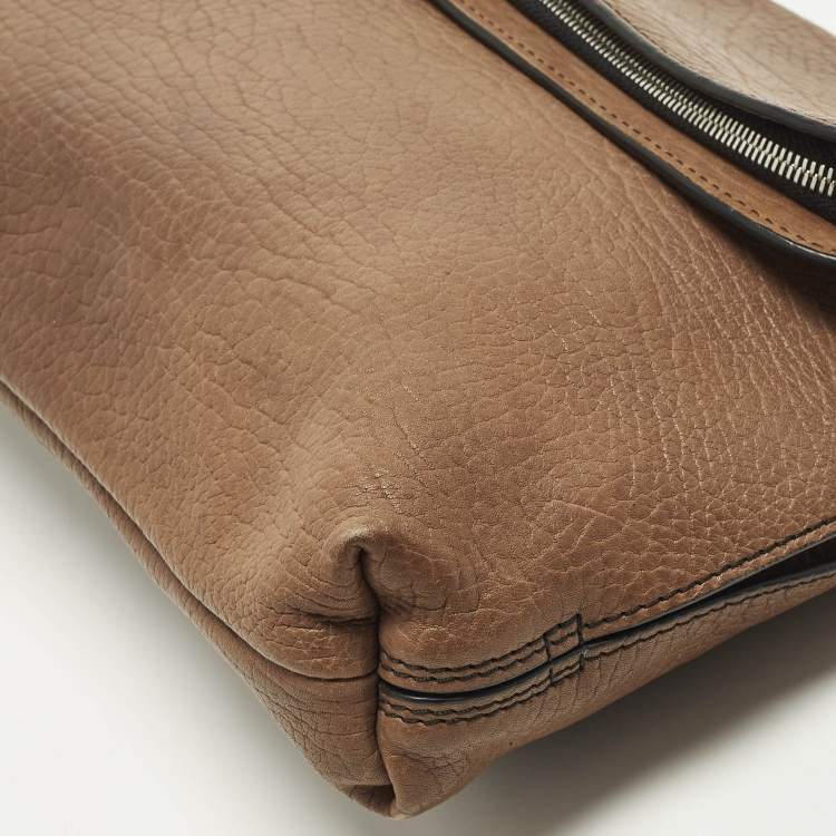 Pre Owned Giuseppe Zanotti Brown Pebbled Leather Oversized Zip Clutch