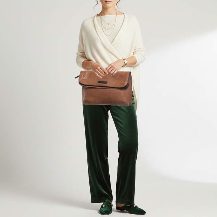 Pre Owned Giuseppe Zanotti Brown Pebbled Leather Oversized Zip Clutch