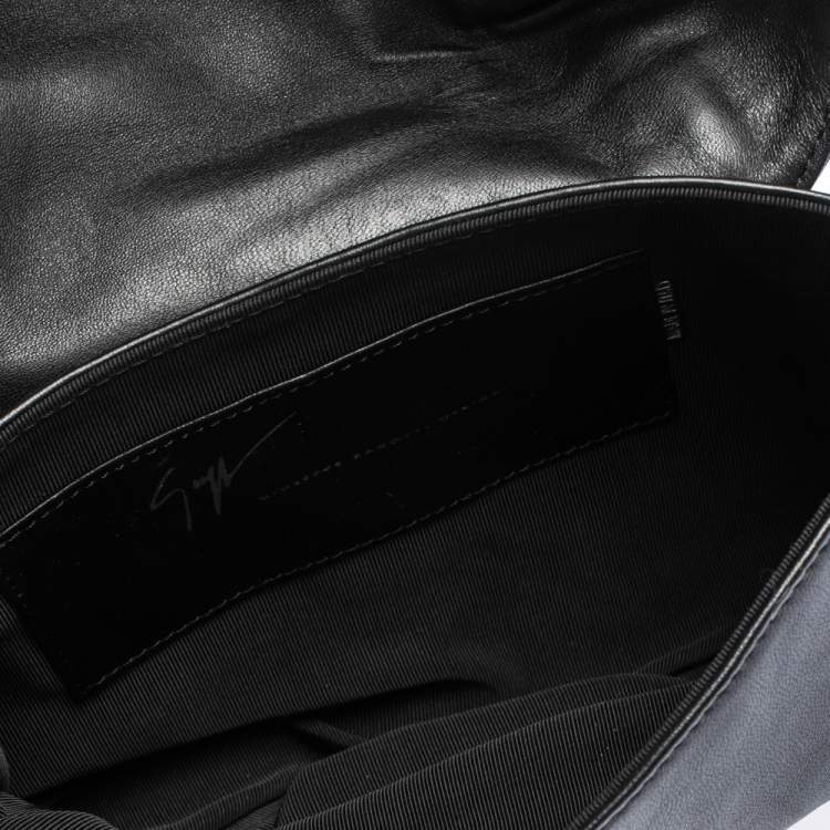 Pre Owned Giuseppe Zanotti Black Pleated Leather Flap Clutch