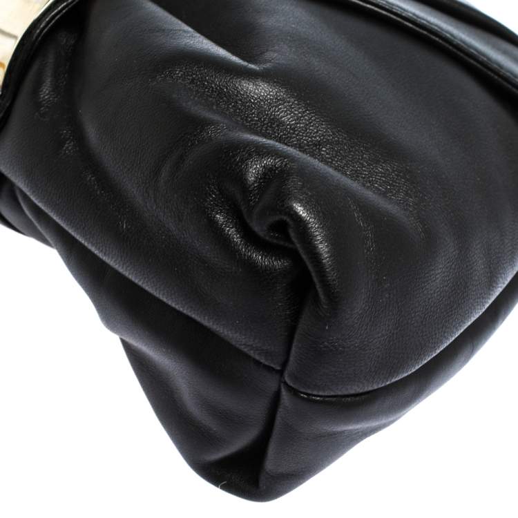 Pre Owned Giuseppe Zanotti Black Pleated Leather Flap Clutch