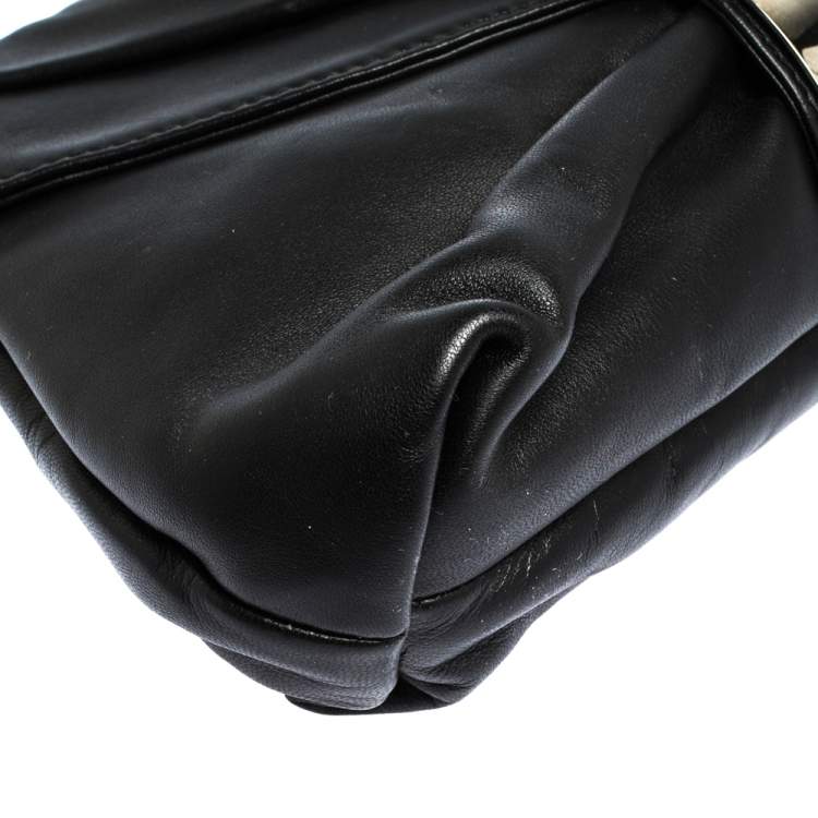 Pre Owned Giuseppe Zanotti Black Pleated Leather Flap Clutch