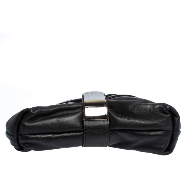 Pre Owned Giuseppe Zanotti Black Pleated Leather Flap Clutch
