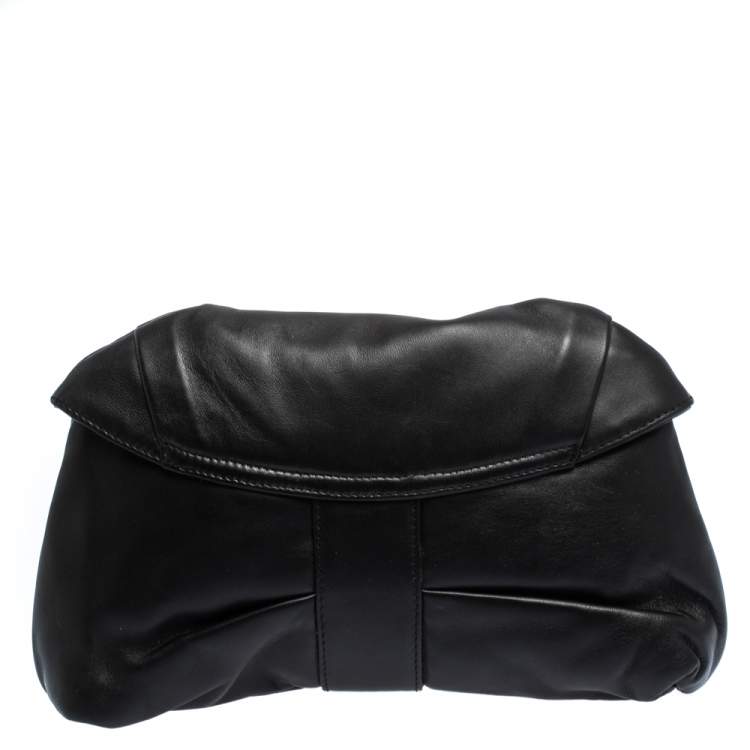 Pre Owned Giuseppe Zanotti Black Pleated Leather Flap Clutch