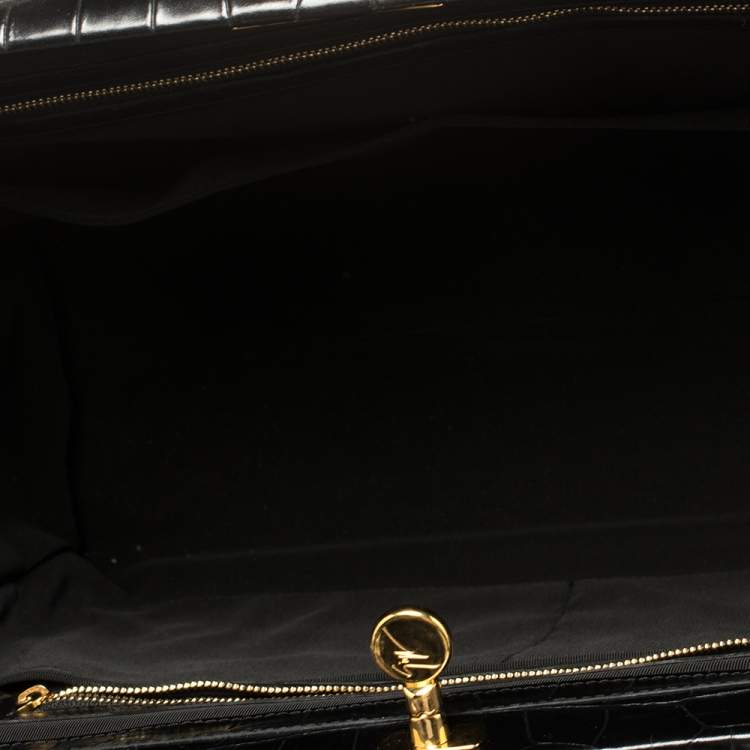 Pre Owned Giuseppe Zanotti Black Croc Embossed Leather Tote
