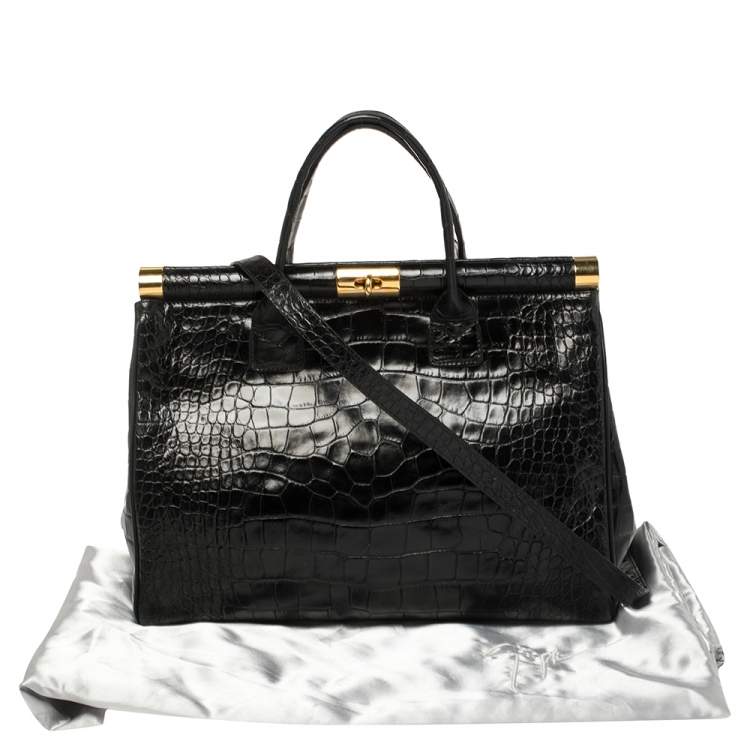 Pre Owned Giuseppe Zanotti Black Croc Embossed Leather Tote