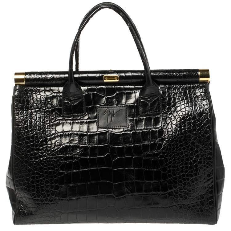 Pre Owned Giuseppe Zanotti Black Croc Embossed Leather Tote