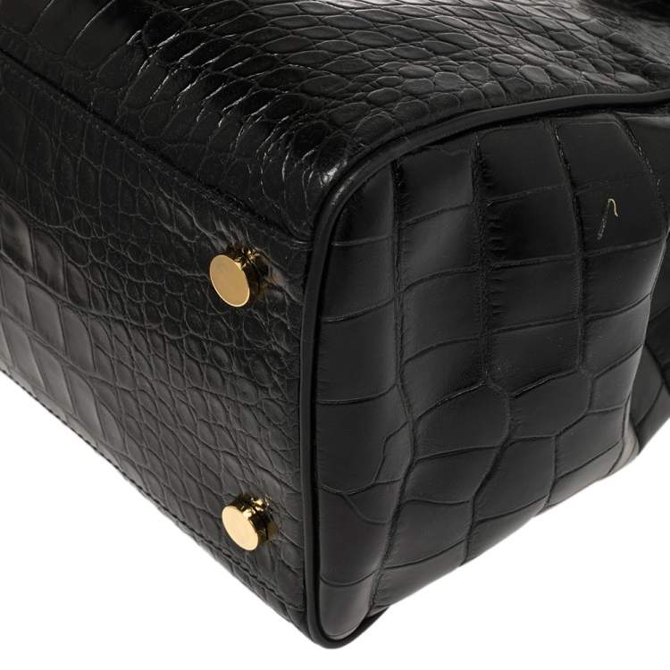 Pre Owned Giuseppe Zanotti Black Croc Embossed Leather Tote