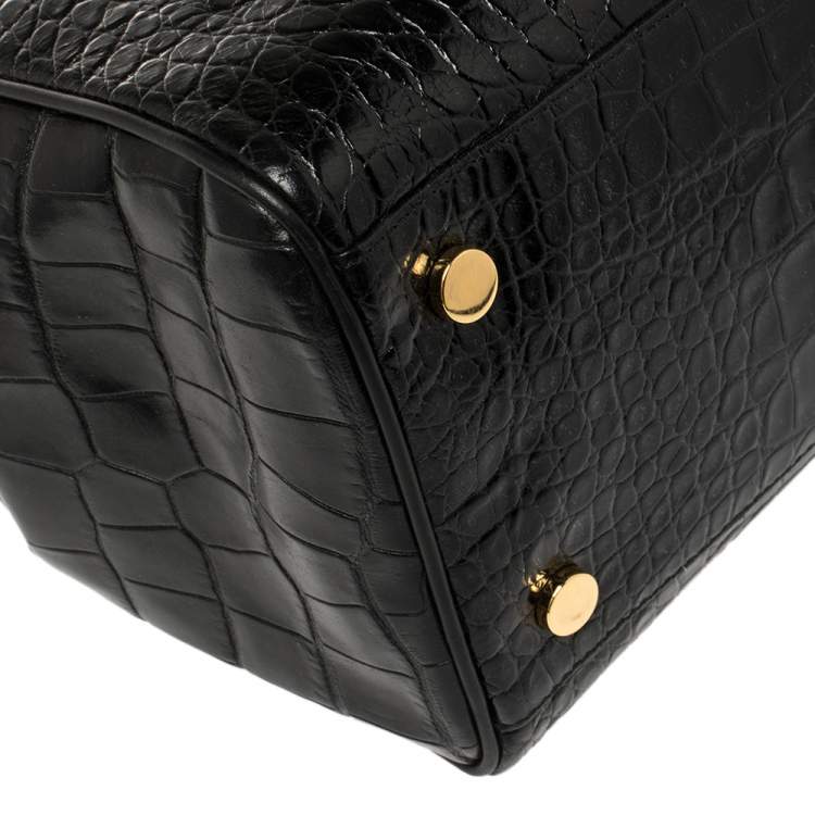 Pre Owned Giuseppe Zanotti Black Croc Embossed Leather Tote