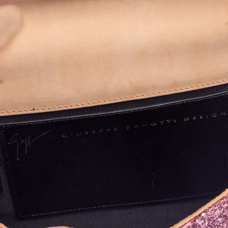 Pre Owned Giuseppe Zanotti Pink Coarse Glitter Envelope Flap Shoulder Bag