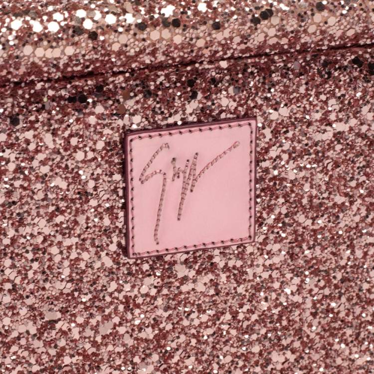 Pre Owned Giuseppe Zanotti Pink Coarse Glitter Envelope Flap Shoulder Bag
