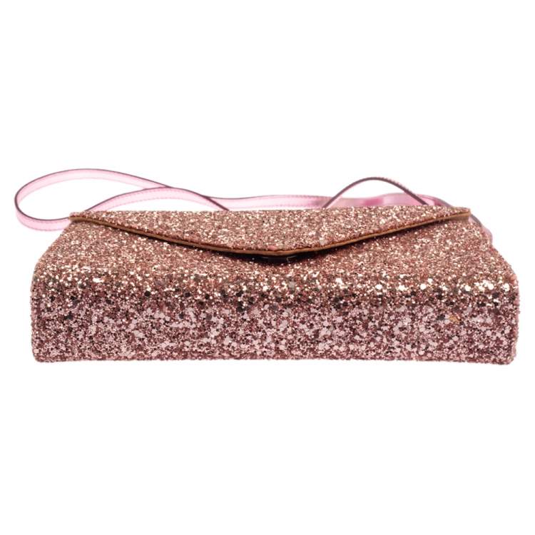 Pre Owned Giuseppe Zanotti Pink Coarse Glitter Envelope Flap Shoulder Bag