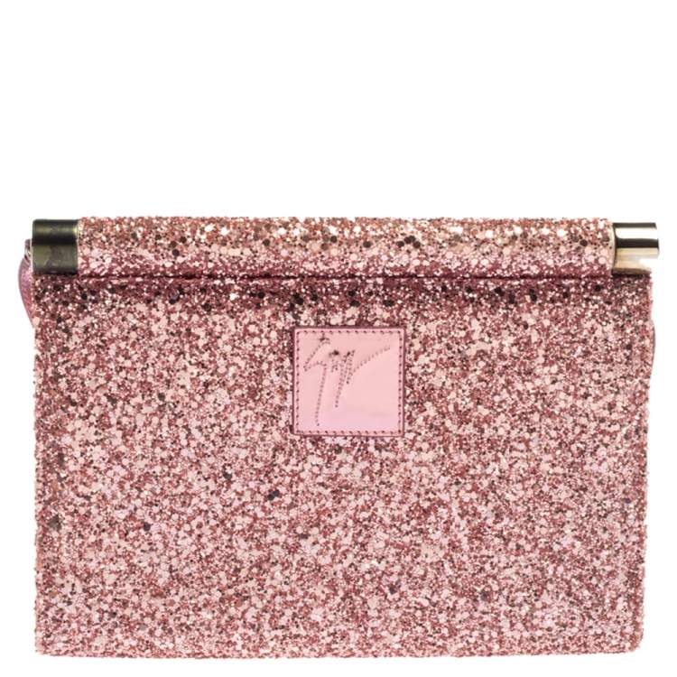 Pre Owned Giuseppe Zanotti Pink Coarse Glitter Envelope Flap Shoulder Bag