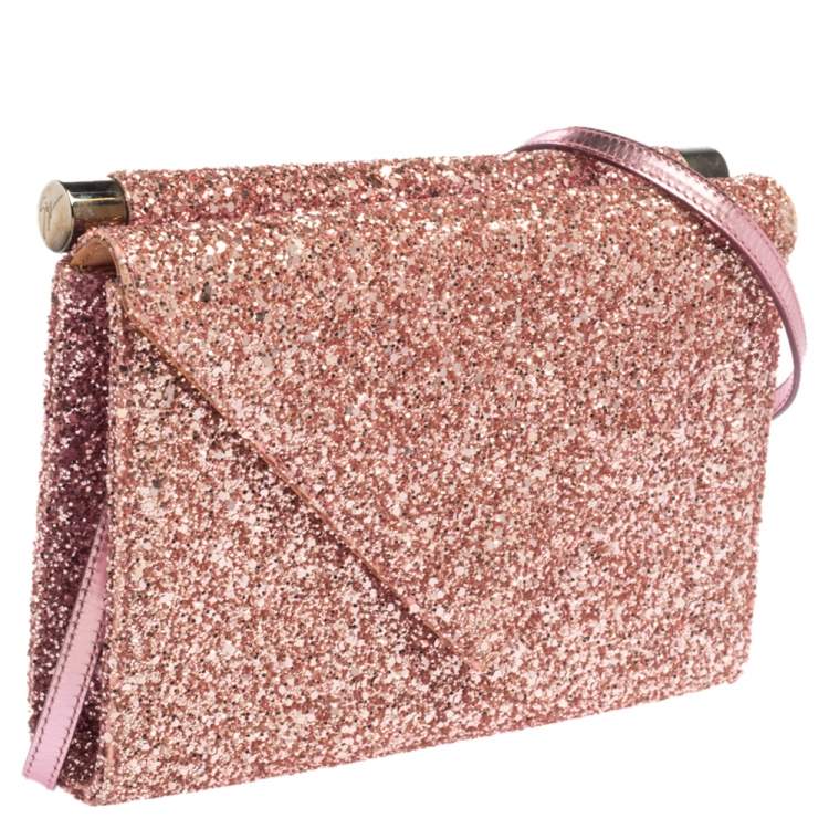 Pre Owned Giuseppe Zanotti Pink Coarse Glitter Envelope Flap Shoulder Bag