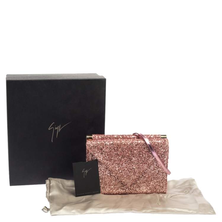 Pre Owned Giuseppe Zanotti Pink Coarse Glitter Envelope Flap Shoulder Bag