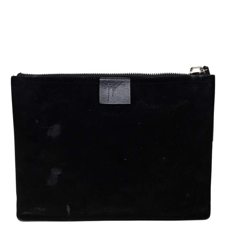 Pre Owned Giuseppe Zanotti Black Suede Studded Embellished Slim Pouch