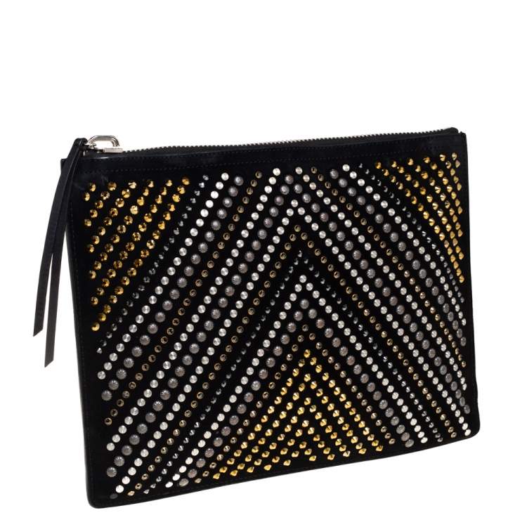 Pre Owned Giuseppe Zanotti Black Suede Studded Embellished Slim Pouch