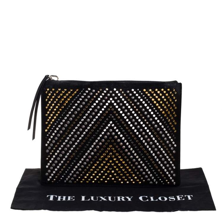 Pre Owned Giuseppe Zanotti Black Suede Studded Embellished Slim Pouch