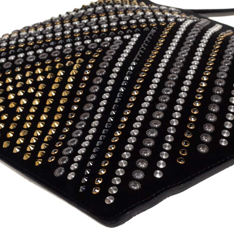 Pre Owned Giuseppe Zanotti Black Suede Studded Embellished Slim Pouch