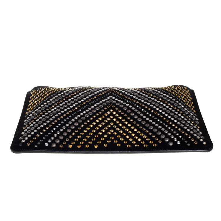 Pre Owned Giuseppe Zanotti Black Suede Studded Embellished Slim Pouch