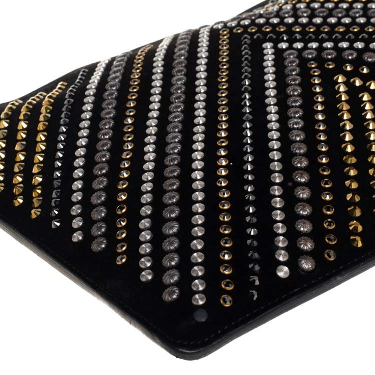 Pre Owned Giuseppe Zanotti Black Suede Studded Embellished Slim Pouch