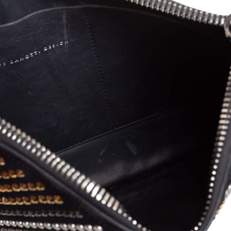 Pre Owned Giuseppe Zanotti Black Suede Studded Embellished Slim Pouch
