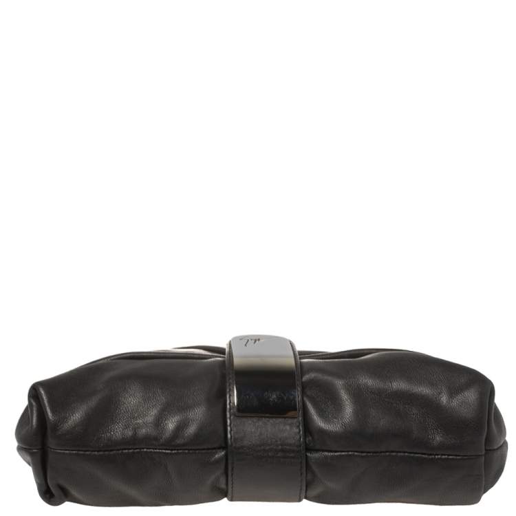Pre Owned Giuseppe Zanotti Black Pleated Leather Flap Clutch