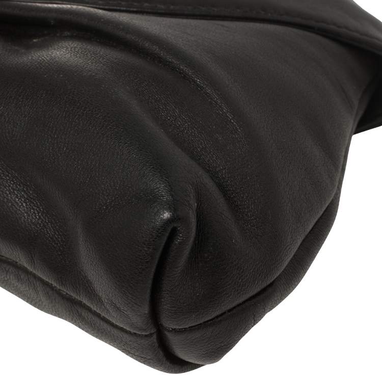Pre Owned Giuseppe Zanotti Black Pleated Leather Flap Clutch