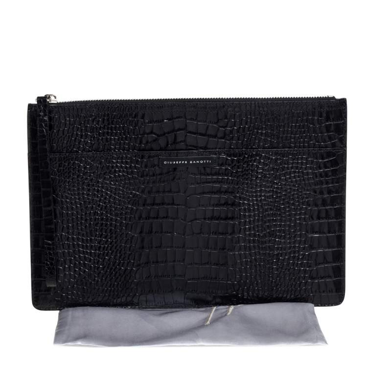 Pre Owned Giuseppe Zanotti Black Croc Embossed Leather Clutch