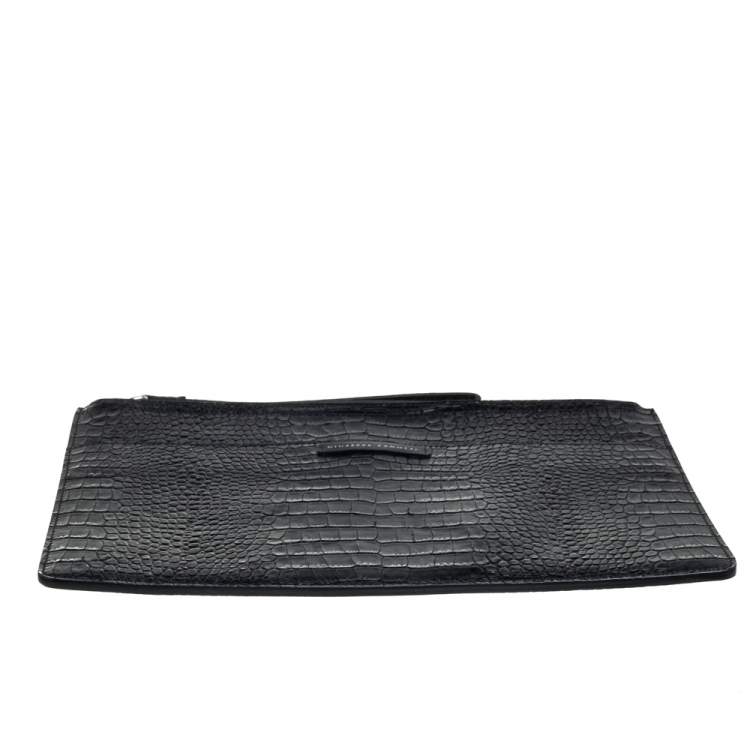 Pre Owned Giuseppe Zanotti Black Croc Embossed Leather Clutch