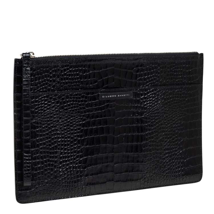 Pre Owned Giuseppe Zanotti Black Croc Embossed Leather Clutch