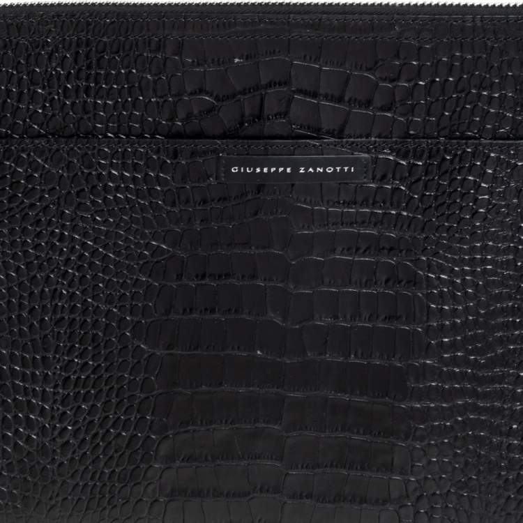 Pre Owned Giuseppe Zanotti Black Croc Embossed Leather Clutch