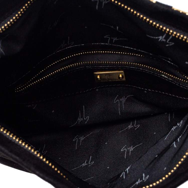 Pre Owned Giuseppe Zanotti Black Suede Studded Foldover Clutch