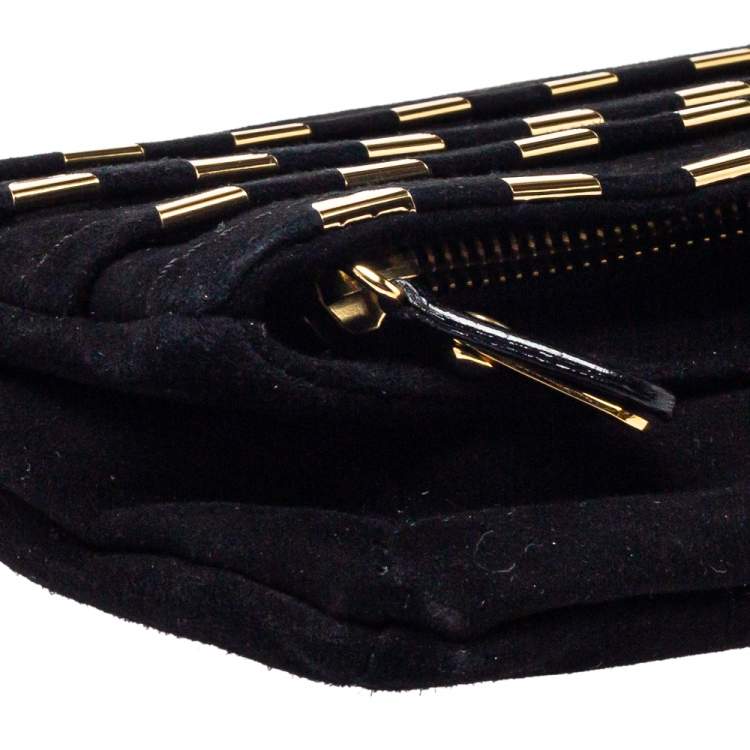 Pre Owned Giuseppe Zanotti Black Suede Studded Foldover Clutch