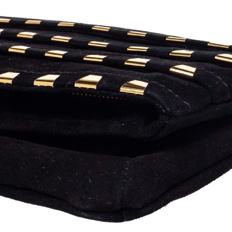Pre Owned Giuseppe Zanotti Black Suede Studded Foldover Clutch