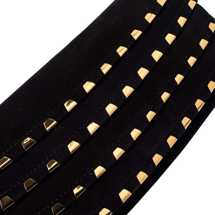 Pre Owned Giuseppe Zanotti Black Suede Studded Foldover Clutch