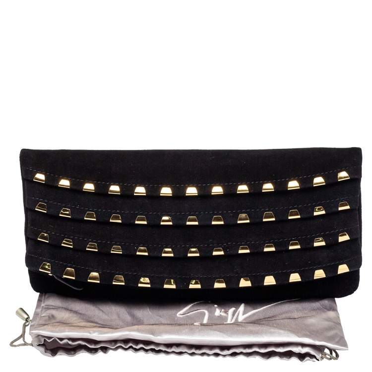 Pre Owned Giuseppe Zanotti Black Suede Studded Foldover Clutch