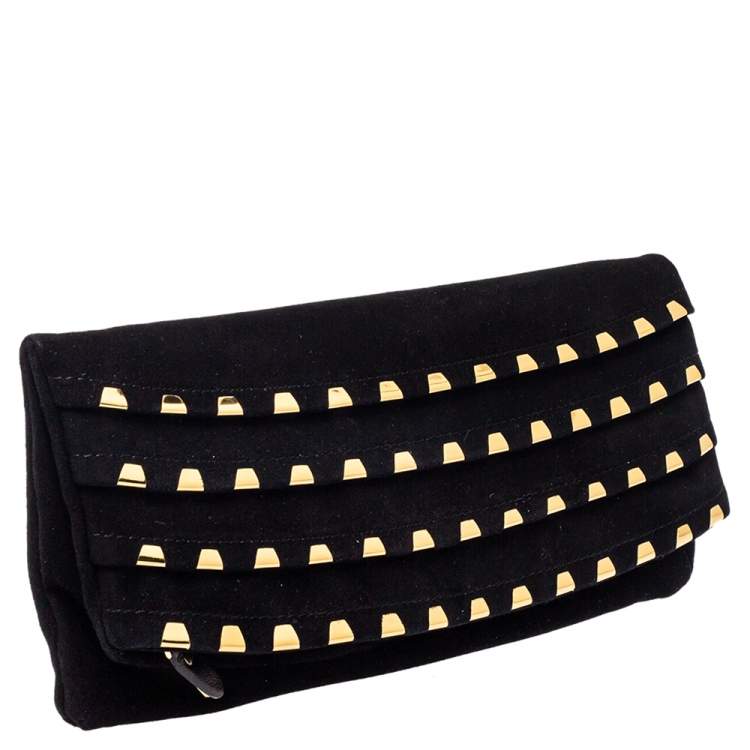 Pre Owned Giuseppe Zanotti Black Suede Studded Foldover Clutch