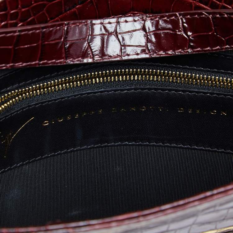 Pre Owned Giuseppe Zanotti Burgundy Croc Embossed Leather Shoulder Bag