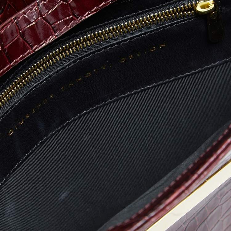 Pre Owned Giuseppe Zanotti Burgundy Croc Embossed Leather Shoulder Bag