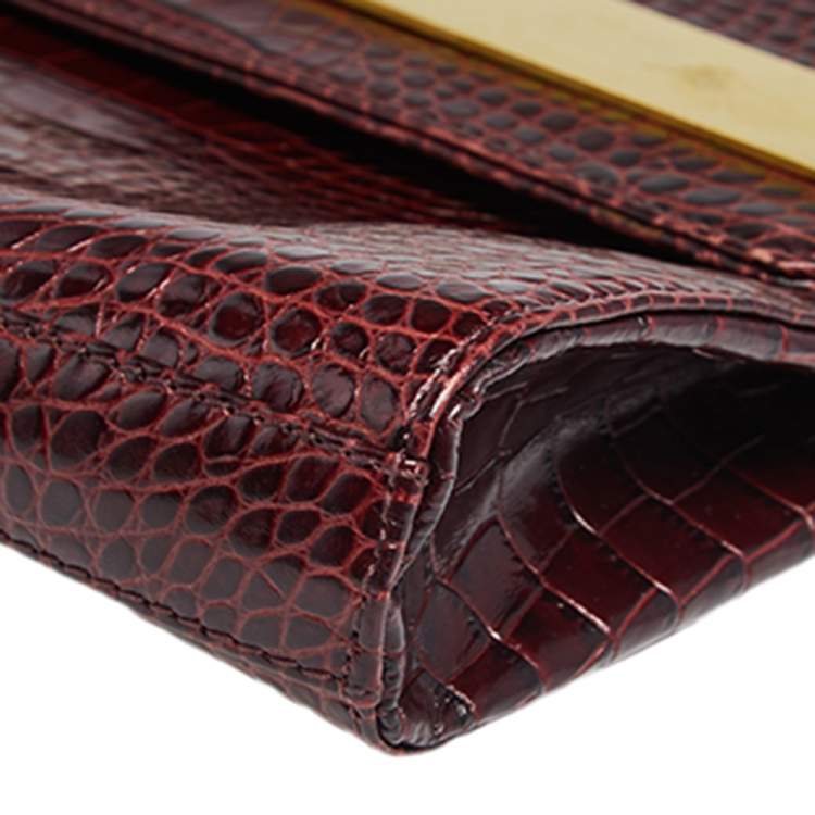 Pre Owned Giuseppe Zanotti Burgundy Croc Embossed Leather Shoulder Bag