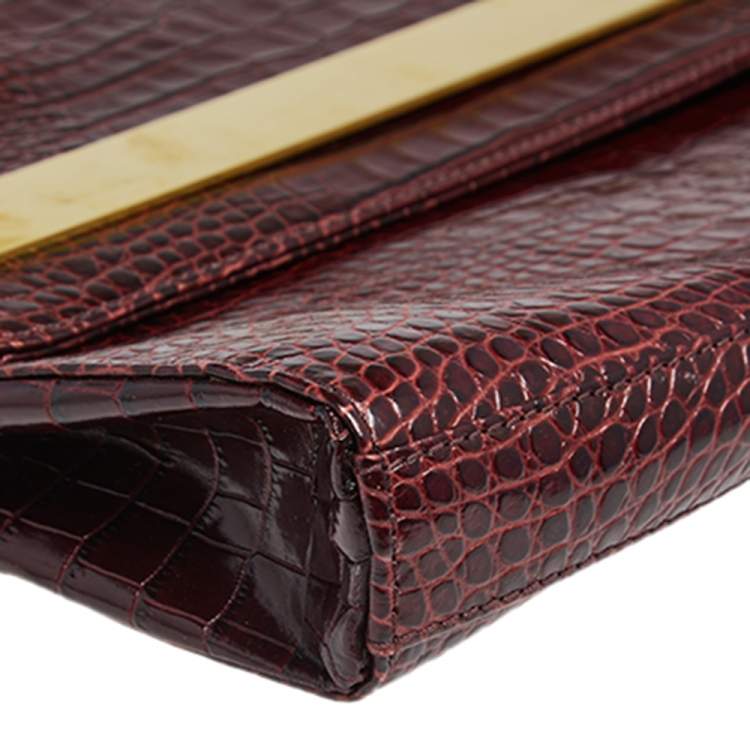 Pre Owned Giuseppe Zanotti Burgundy Croc Embossed Leather Shoulder Bag
